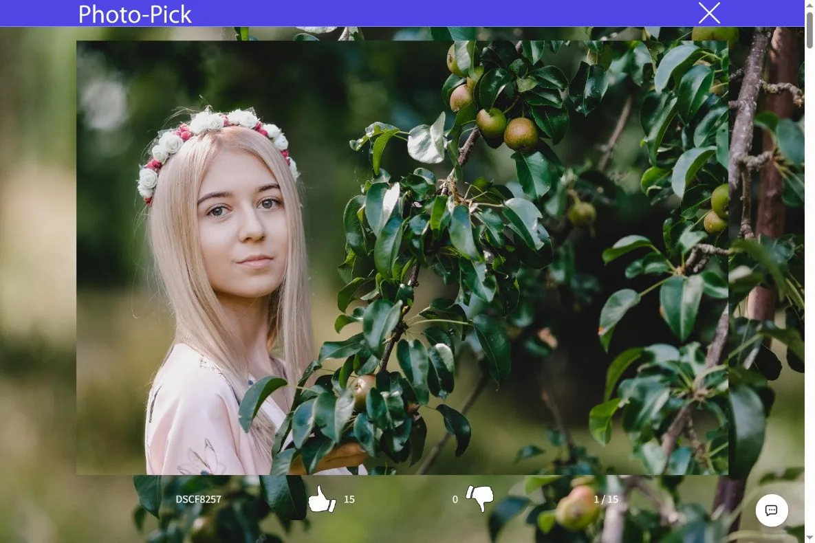 Photo session with controls for choosing photos and reaction counts